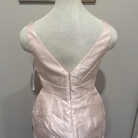 NWT!! ALFRED SUNG - V-NECK PLEATED SKIRT COCKTAIL DRESS WITH POCKETS - BLUSH - 4 - Picture 8 of 12